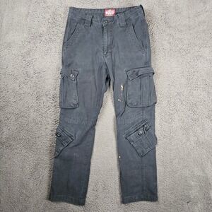 Matchstick Mens 32x30 Black Cotton Multi Pocket Cargo Pants Distressed